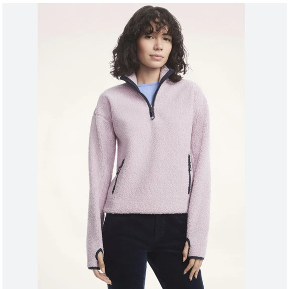 Brooks Brothers Women’s Teddy Fleece Half Zip Pullover Shearling Purple Small - Picture 2 of 13